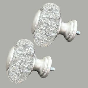 2 Pc Curtain Finials Ends Replacements Translucent Silver 1" Acrylic Screw on